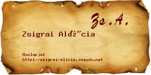 Zsigrai Alícia névjegykártya